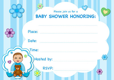 Blue Stripes Baby Shower Invite 001