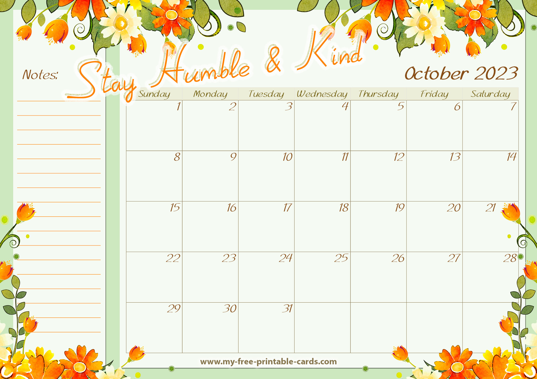 Printable Calendar Oct 2023