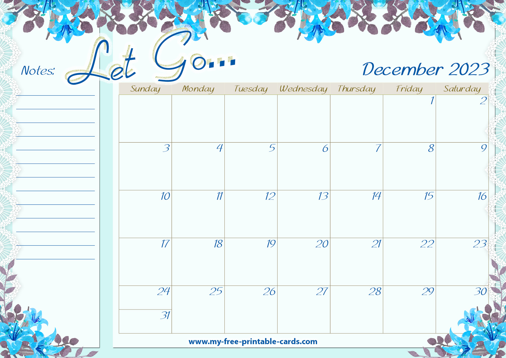 Printable Calendar Dec 2023