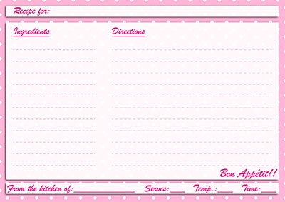 Pink polka-dots recipe card