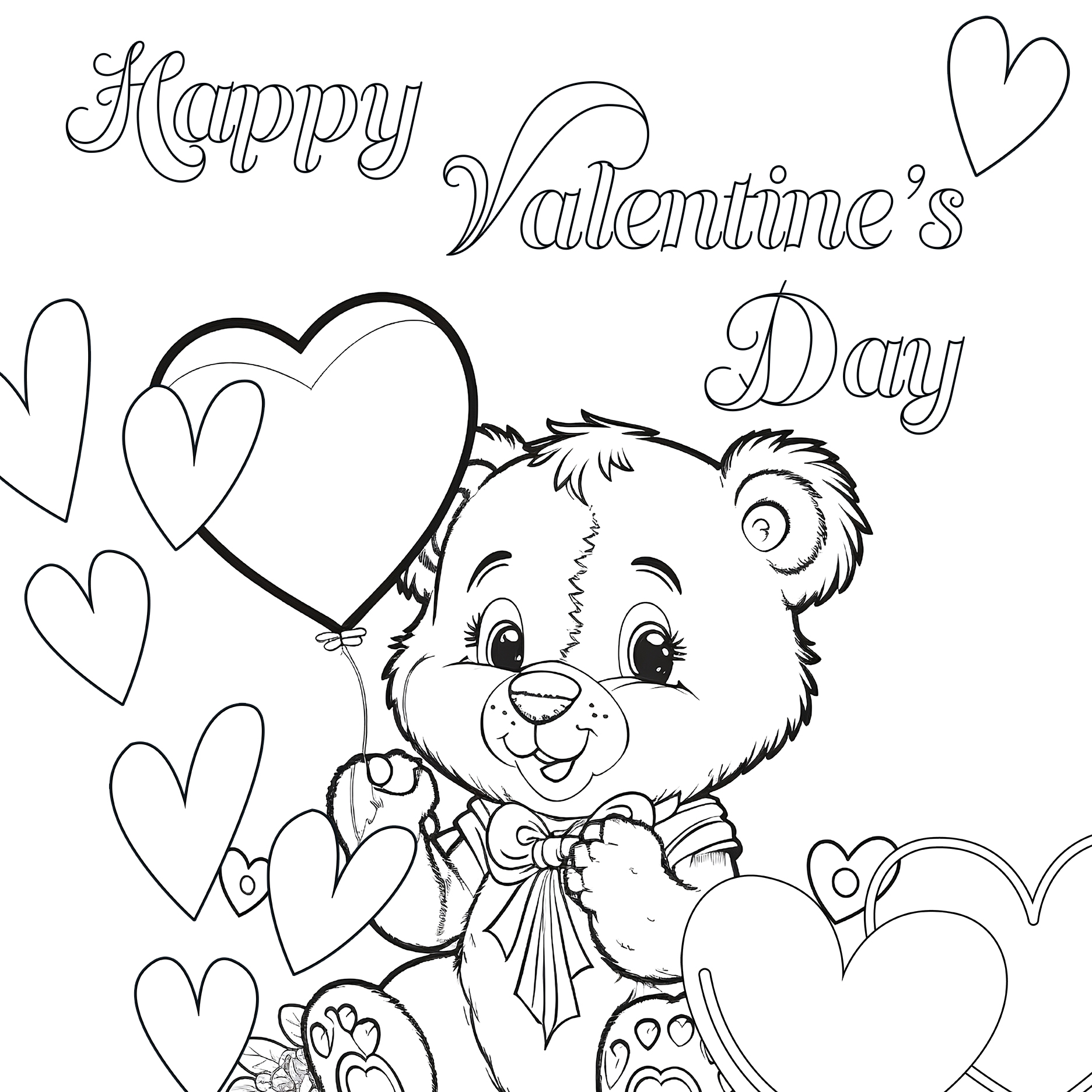 printable valentine's day teddy bear coloring card