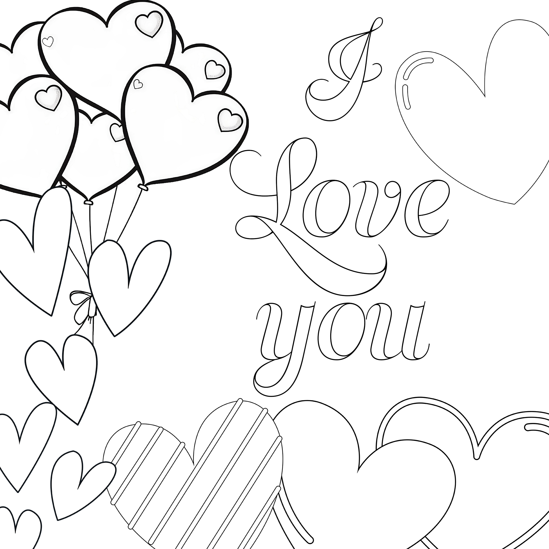printable valentine's day I love u coloring card