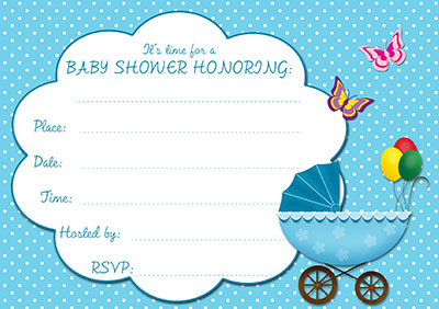 Blue Stroller Baby Shower Invite 002