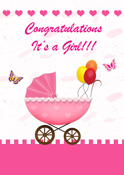 Baby Girl Balloon Greeting Card 003