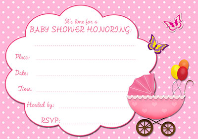 Pink Stroller Baby Shower Invite 002