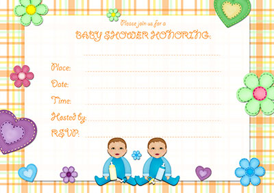 Baby Boy Twins Invitation 001