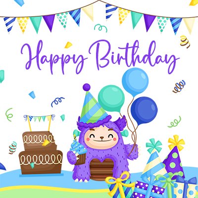 Cute purple Monster Birthday Card 044