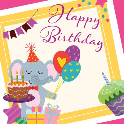 Cute Elephant Birthday Card 045