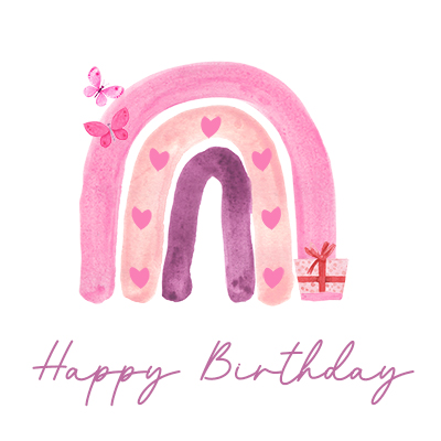 Pink hearts & rainbow birthday card 48