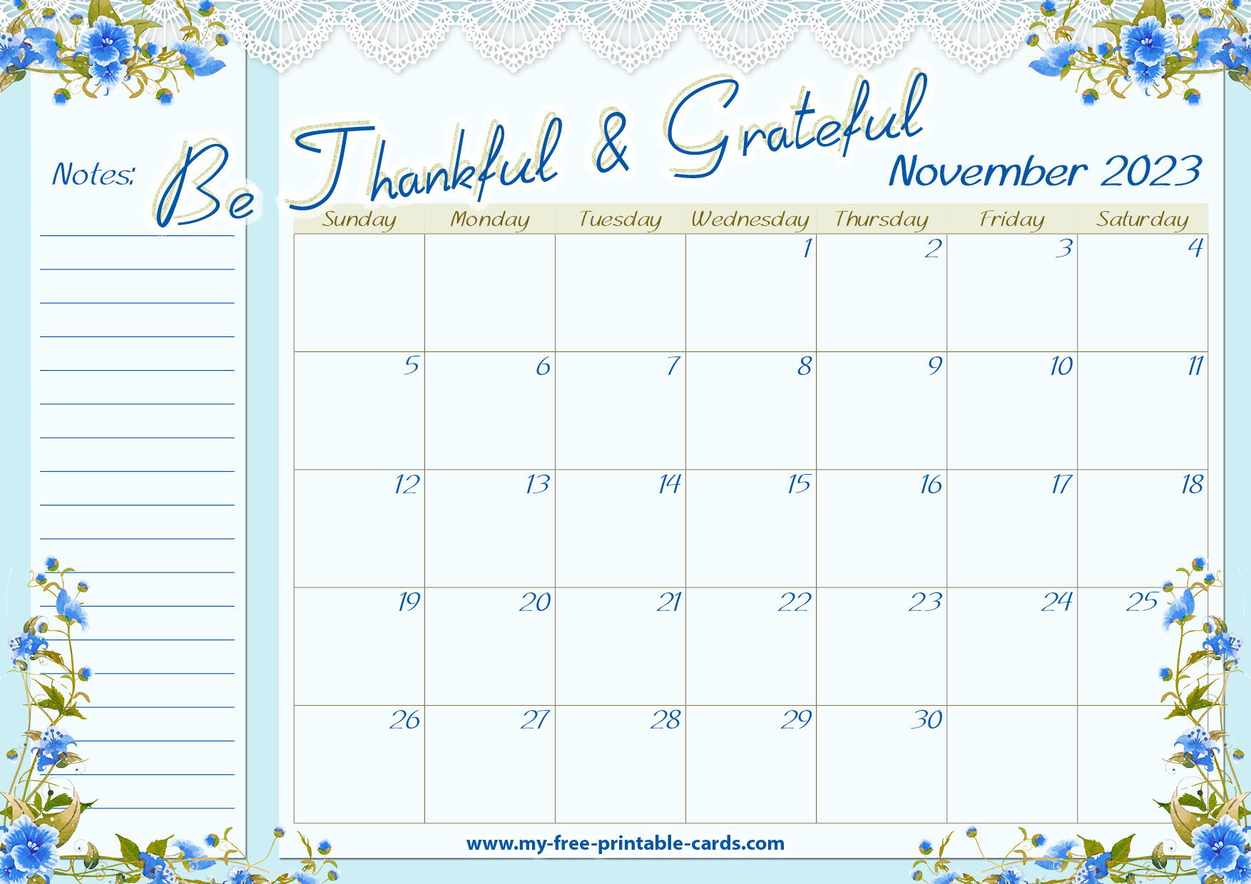 Printable Calendar Nov 2023
