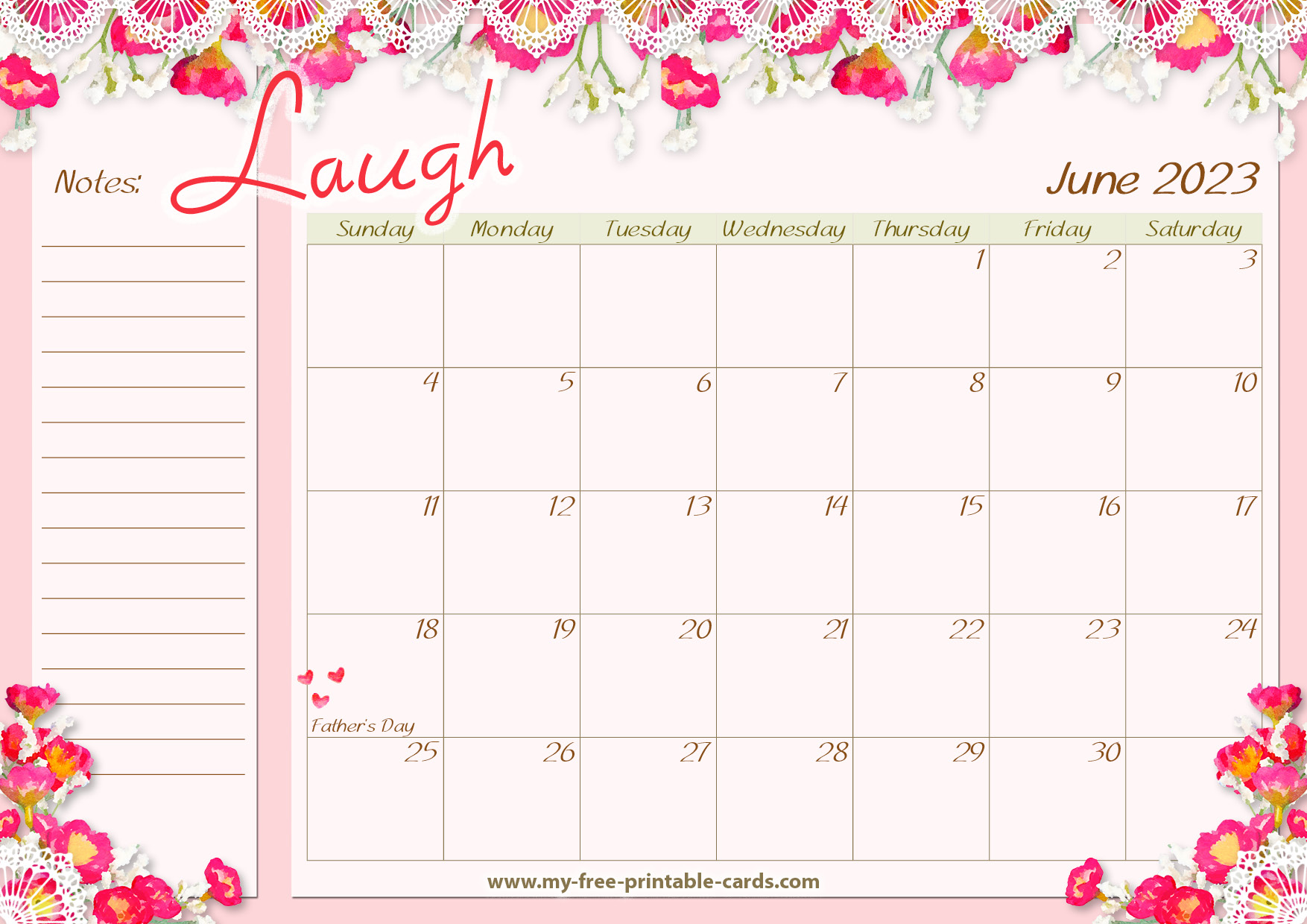 Printable Calendar June 2023