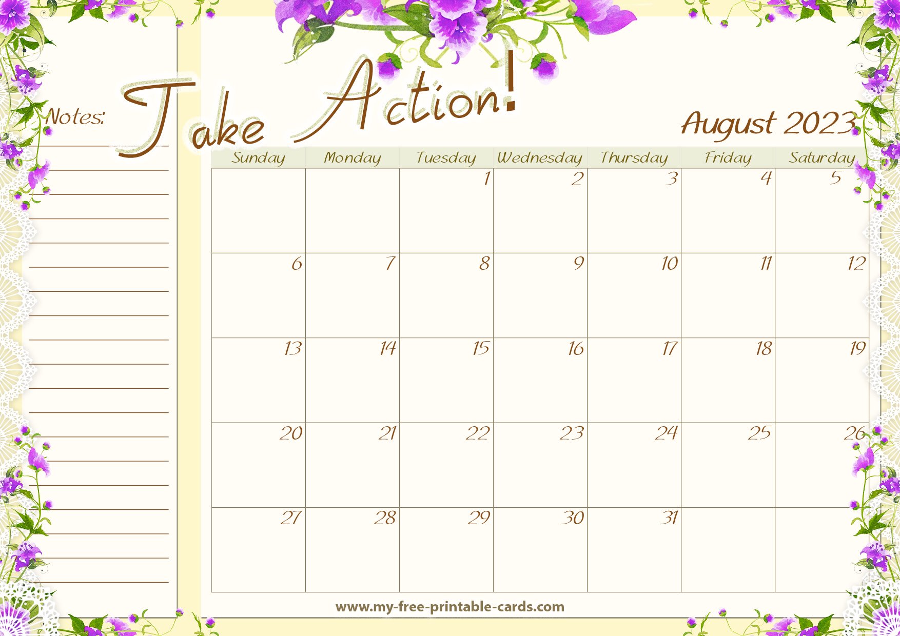 Printable Calendar Aug 2023