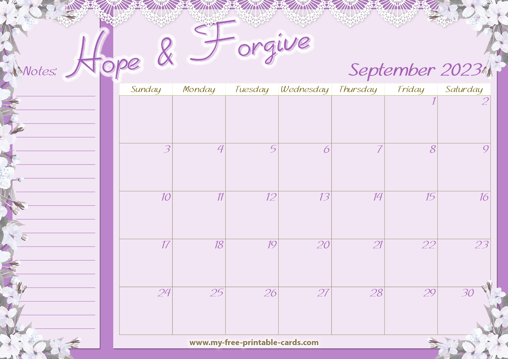 Printable Calendar Sept 2023
