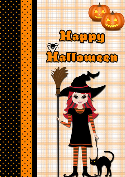 Halloween Witches & Cats Card 004