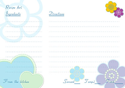 Blue flowers & hearts recipe Card