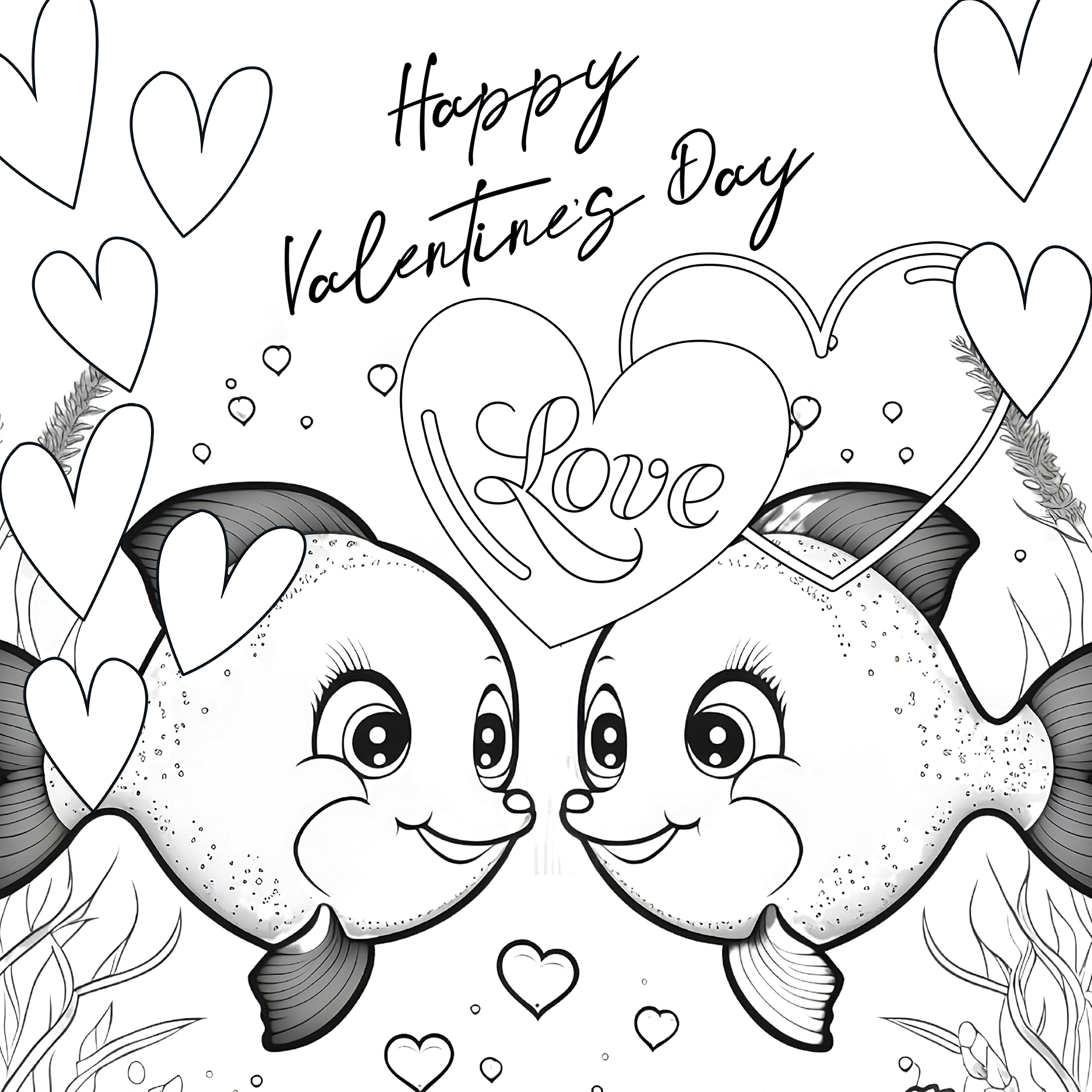 printable valentine's day fish love coloring card