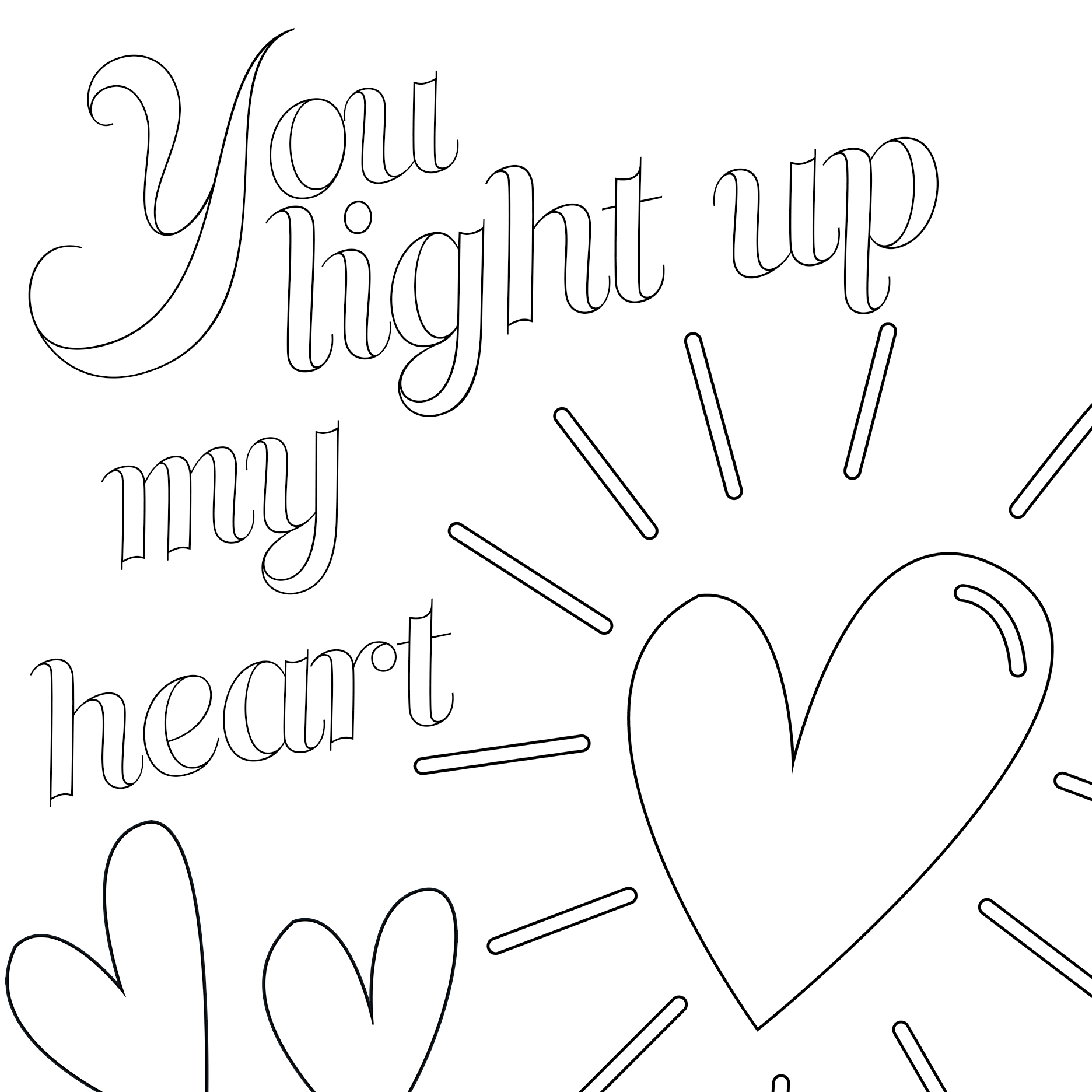 printable valentine's day u light up my heart coloring card